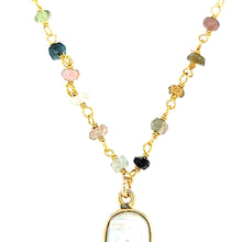Load image into Gallery viewer, AVF Beaded Tourmaline with Bezel Oval Pearl &amp; Green Quartz Drop Necklace (SI3694)
