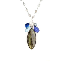 Load image into Gallery viewer, AVF Silver Marquise Shaped Labradorite &amp; Beaded Chain with Tanzanite, Blue Topaz, Pearl &amp; Kyanite Cluster Necklace (SI3726)
