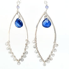 Load image into Gallery viewer, AVF Silver Beaded Labradorite, Kyanite Drop &amp; Tanzanite Accent Marquise Shaped Dangle Earrings (SI3768)
