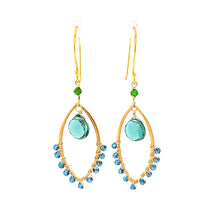 Load image into Gallery viewer, AVF Gold Green &amp; Blue Quartz Marquise Shaped Dangle Earrings (SI3744)

