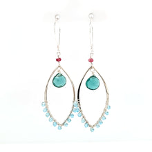 Load image into Gallery viewer, AVF Silver Blue Apatite, Green Quartz &amp; Pink Tourmaline Marquise Shaped Dangle Earrings (SI3743)

