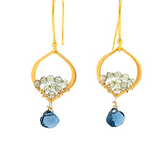 Load image into Gallery viewer, AVF Gold Petite Moroccan Style Beaded Green Apatite &amp; Blue Topaz Earrings (SI3750)
