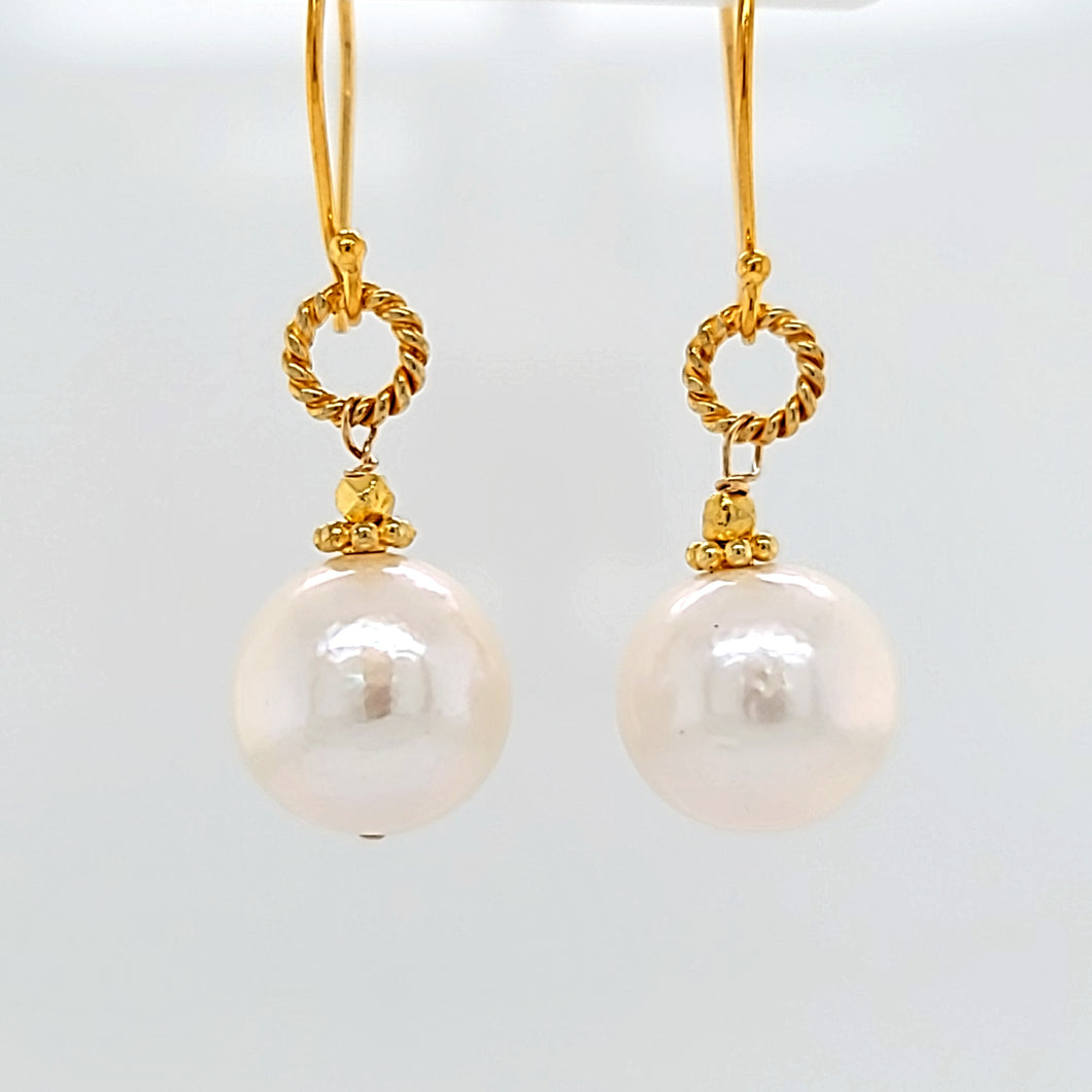 AVF Gold White Pearl Drop Earrings (SI3734)