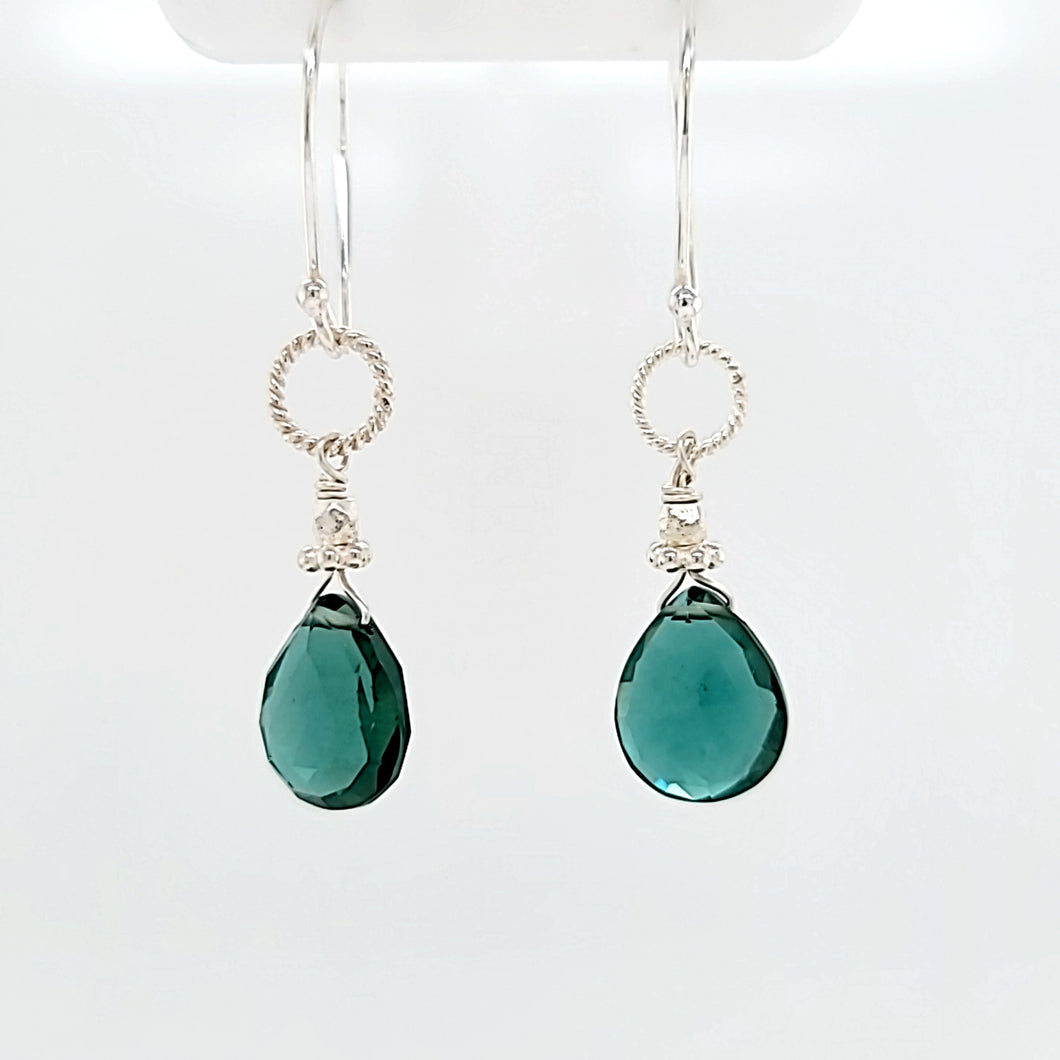 AVF Silver Twisted Ring Faceted Green Quartz Drop Earrings (SI3771)