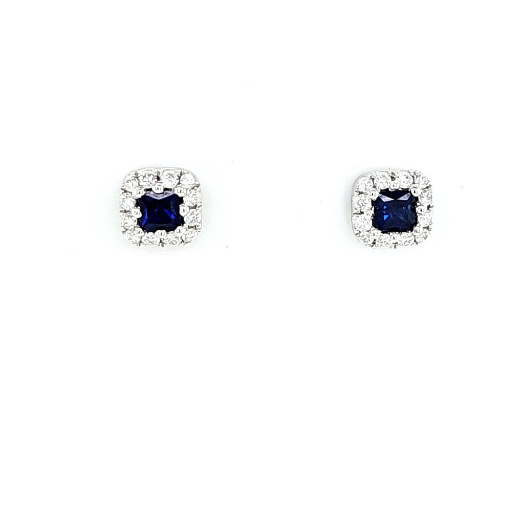 18k White Gold Diamond & Sapphire Stud Earrings (I7653)