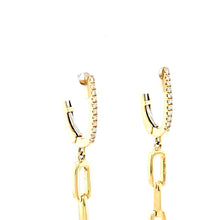 Load image into Gallery viewer, 18k Yellow Gold Mother of Pearl &amp; Diamond Journey Chain Dangle Earrings (I7902)
