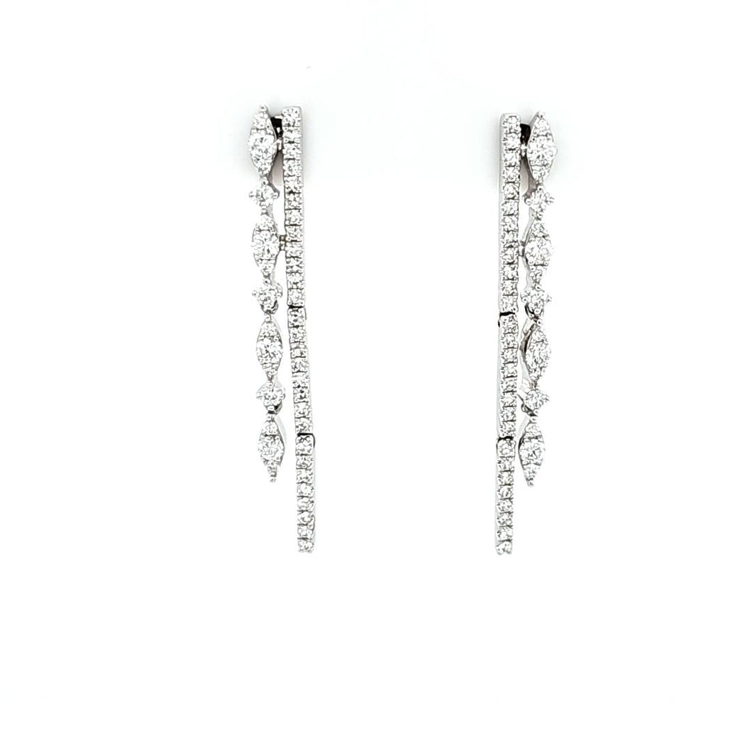 14k White Gold Diamond Bar & Diamond Marquise Pod Drop Earrings (I5585)