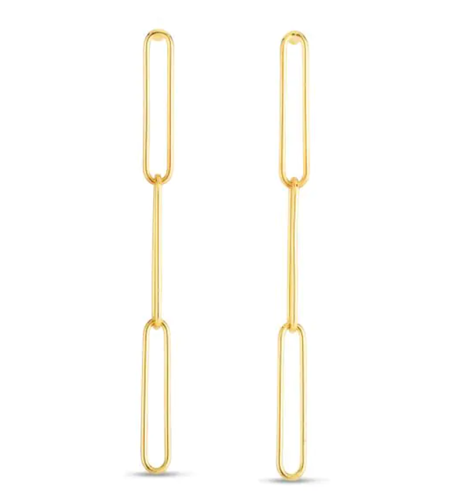 14k Yellow Gold Paperclip Chain Dangle Earrings (I7142)