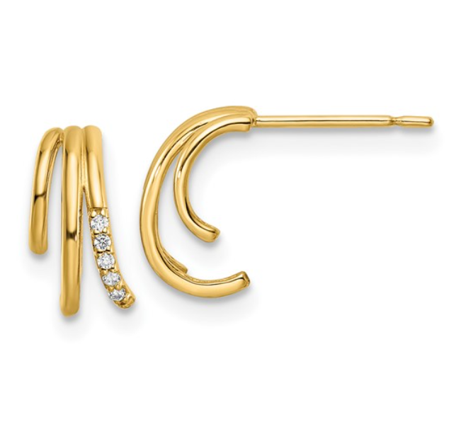 14k Yellow Gold Triple Hoop CZ Earrings (I7336)