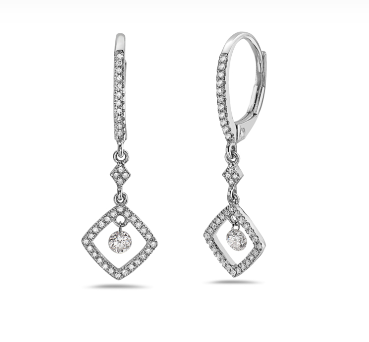 14k White Gold Diamond Dangle Pave Earrings (I7409)