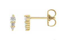 Load image into Gallery viewer, 14k Yellow/White Gold Graduating Diamond Drop Petite Stud Earrings
