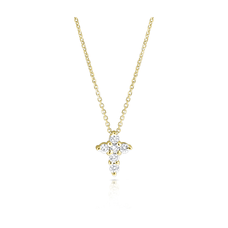 14k Yellow Gold Petite Diamond Cross Necklace (I8239)