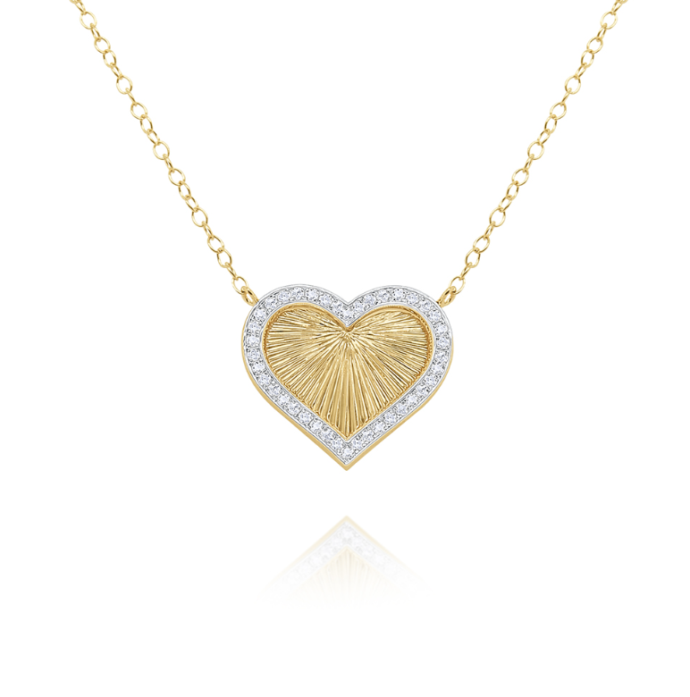 14k Yellow Gold Diamond Sunray Heart Necklace (I8293)