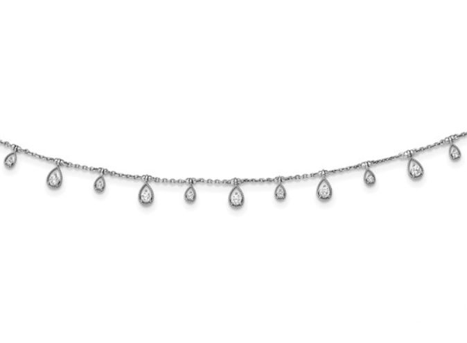 Sterling Silver Pear Shaped CZ Pod Dangle Station Necklace (SI3232)