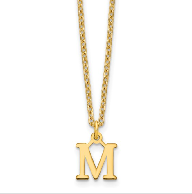 Gold Plated Sterling Silver 'M' Initial Necklace 18.75