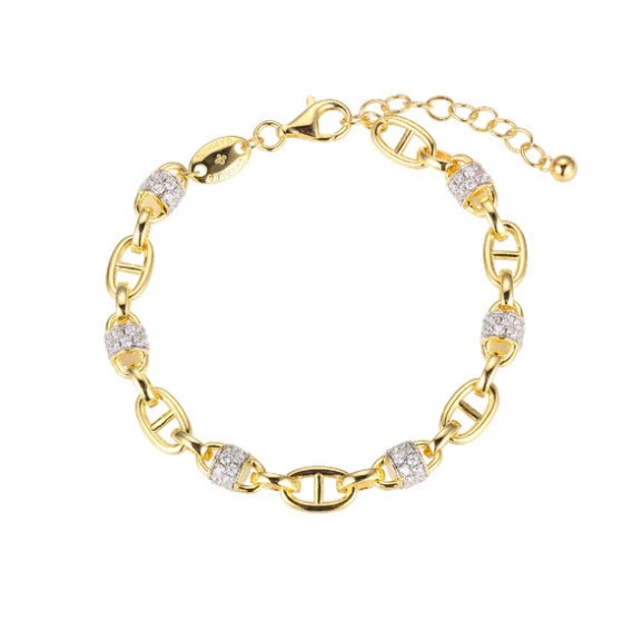 Gold Plated Link CZ Rondelle Bracelet (SI5242)