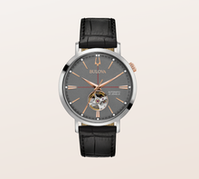 Load image into Gallery viewer, Bulova Men's 'Aerojet' Rose Gold Accent & Black Leather Band Watch (I7158)