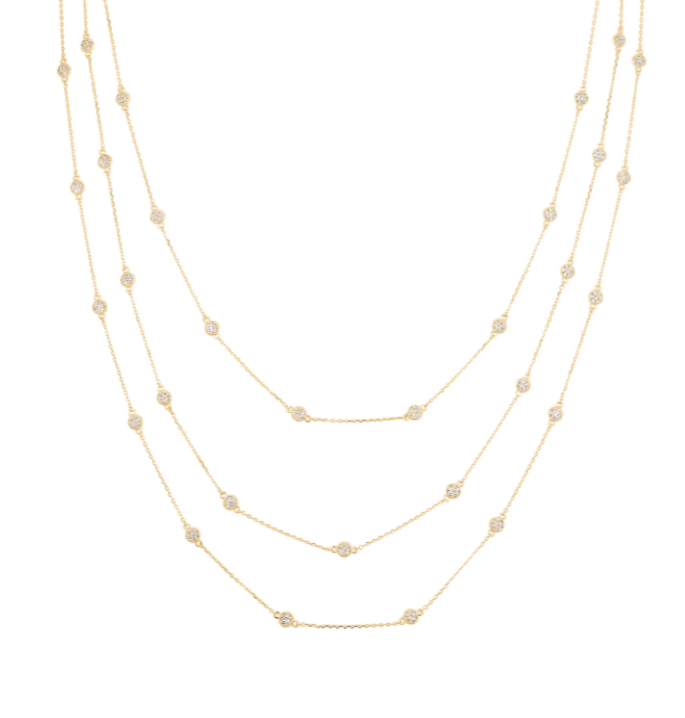 Kelly Waters Gold Plated Pave CZ Pod Triple Strand Necklace (SI6043)