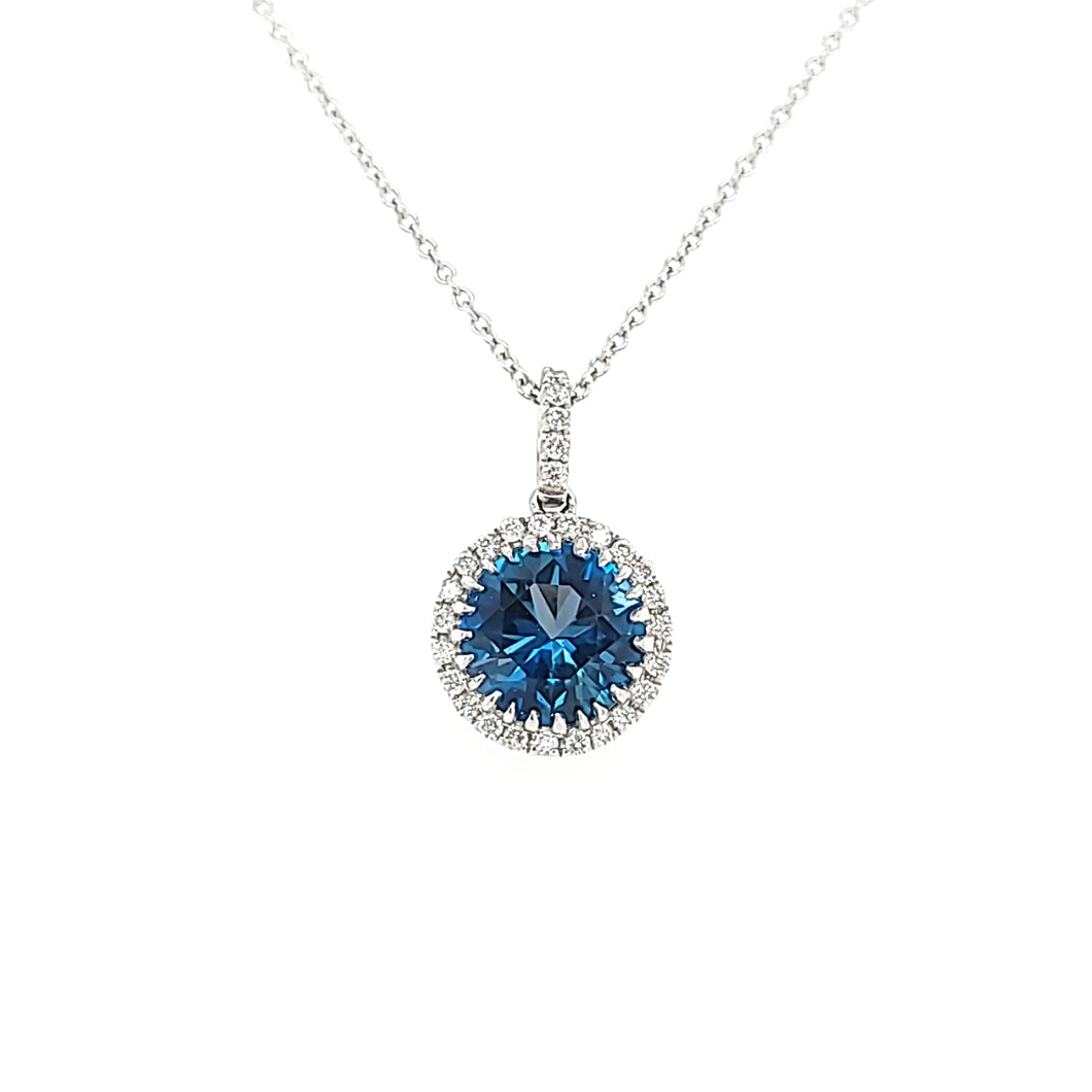 London Blue Topaz & Diamond Halo Necklace (I2094)
