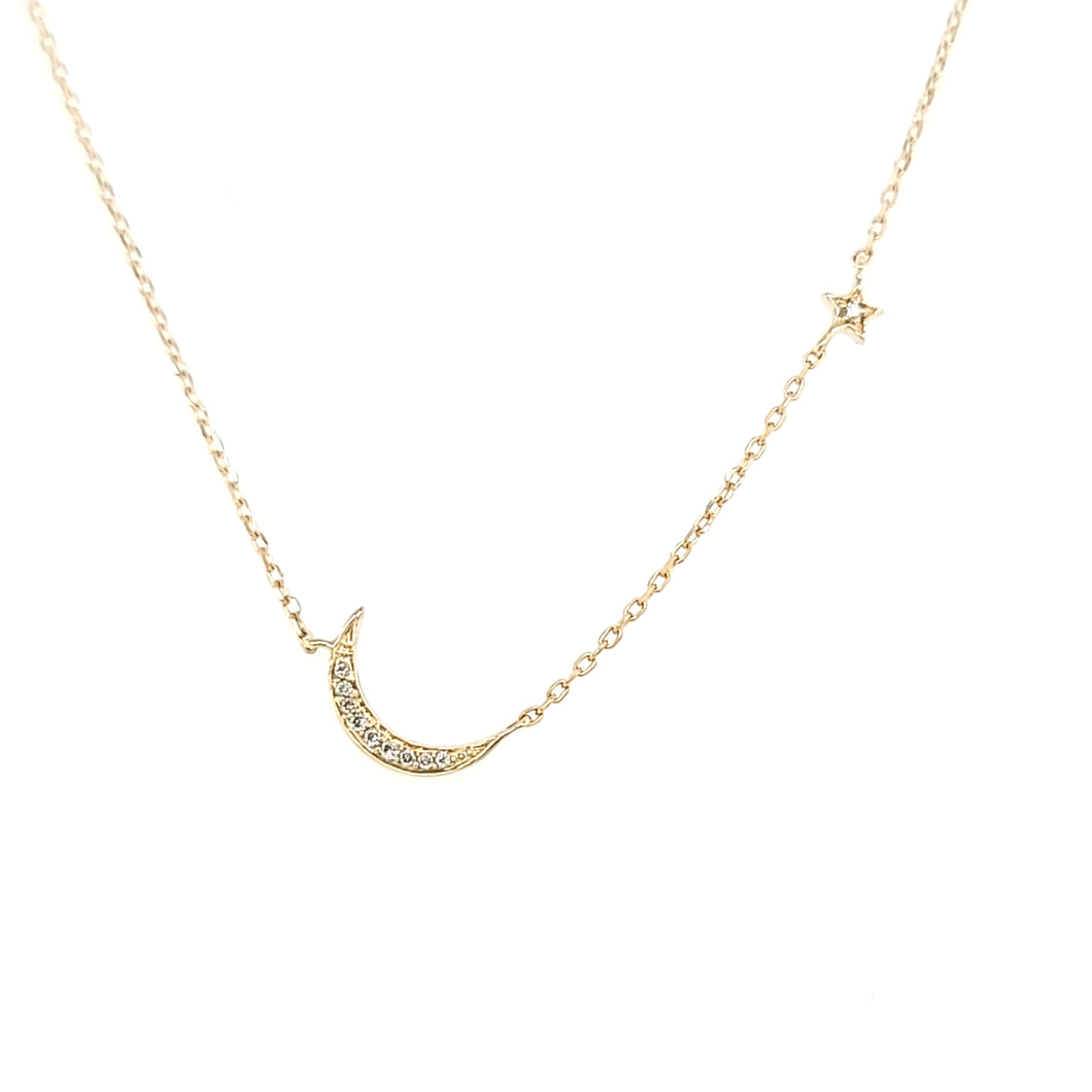 Yellow Gold Moon & Star Necklace (I7478)