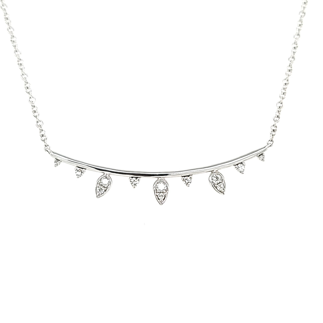 White Gold Diamond Point Bar Necklace (I6555)