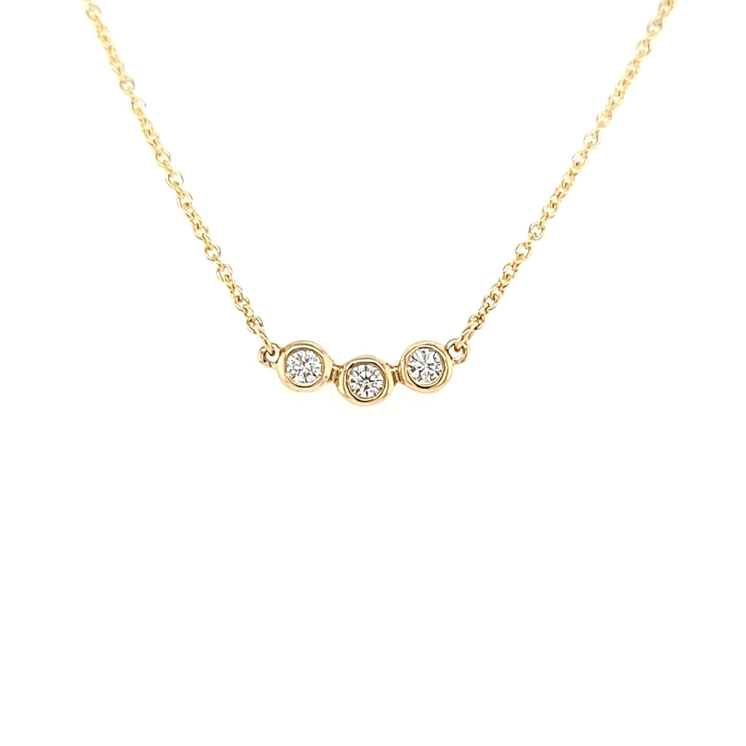 14k Yellow Gold Diamond Triple Bezel Necklace (I7672)