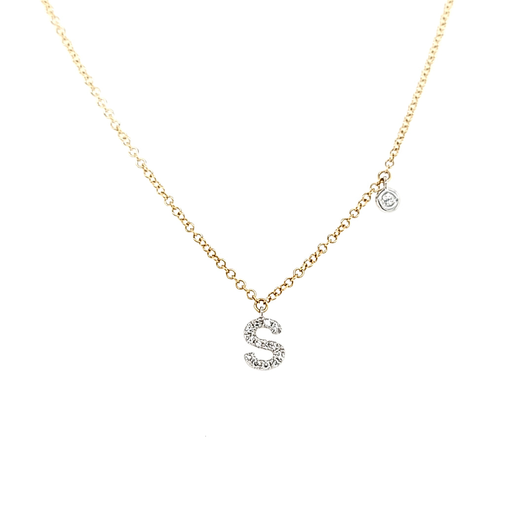 Yellow Gold Diamond 'S' Dangle Initial Necklace (I6095)
