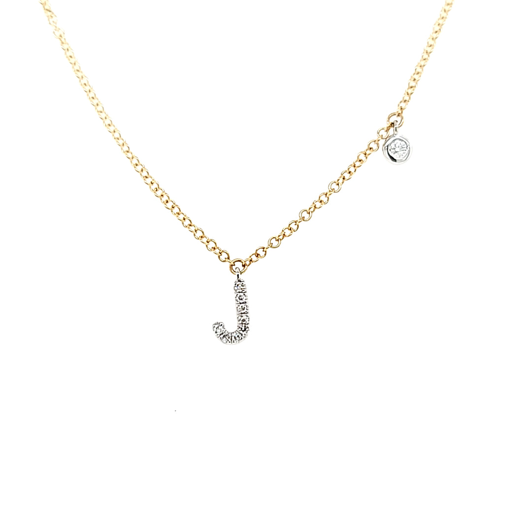 Yellow Gold Diamond 'J' Dangle Initial Necklace (I5946)
