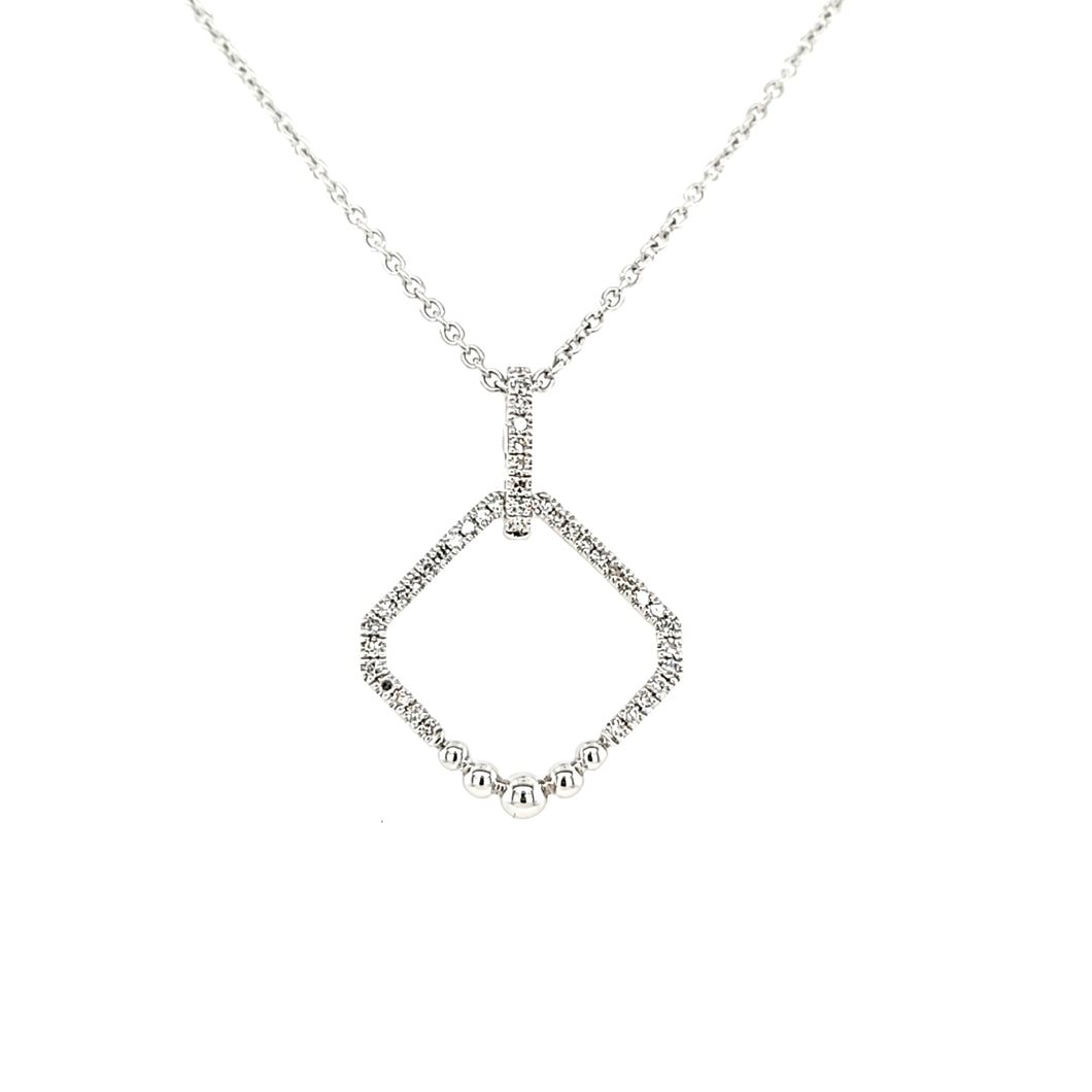 White Gold Diamond Negative Space Beaded Detail Necklace (I6466)
