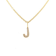 Load image into Gallery viewer, 14k Petite Yellow Gold Diamond &#39;J&#39; Initial Pendant (I7295)
