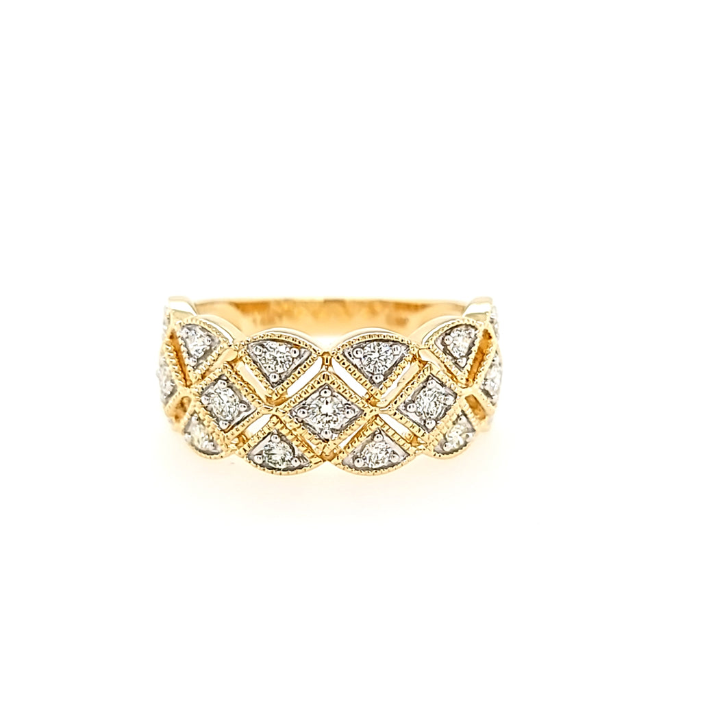 14k Yellow Gold Diamond Scalloped Wide Ring (I7613)