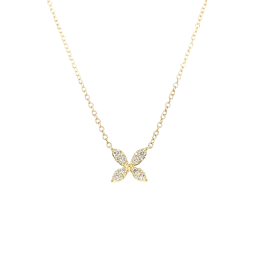 14k Yellow Gold Diamond Floral Necklace (I7783)