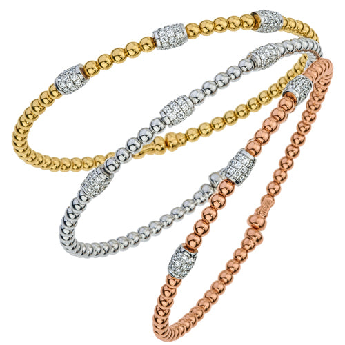 18k White Gold Diamond Beaded Flex Cuff Bracelet (I6328)