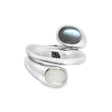 Load image into Gallery viewer, Sterling Silver Rhodium Plated Gray &amp; White Moonstone Wraparound Ring (I8780)
