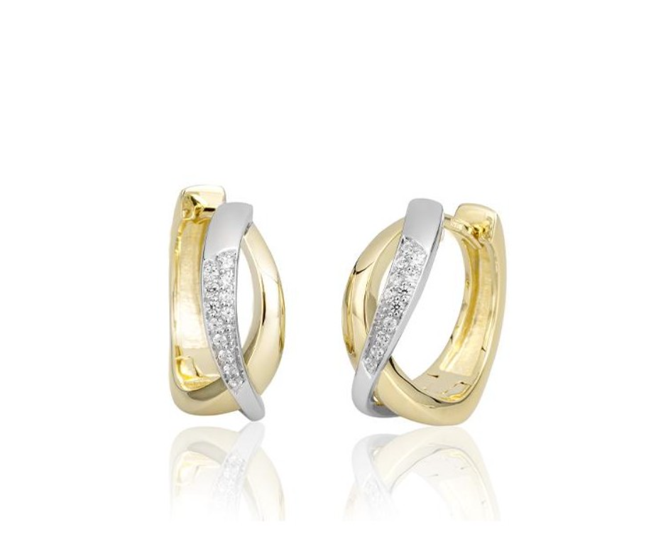 14k Two Tone Gold Crossover Hoop Earrings with Diamonds (I8854)