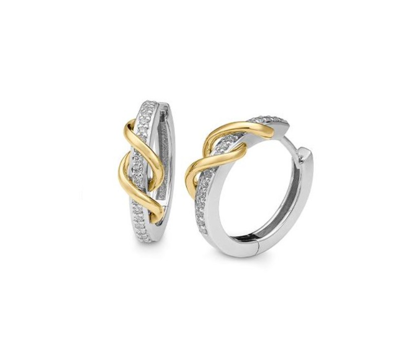 14k White & Yellow Gold Swirl Diamond Hoop Earrings (I8728)