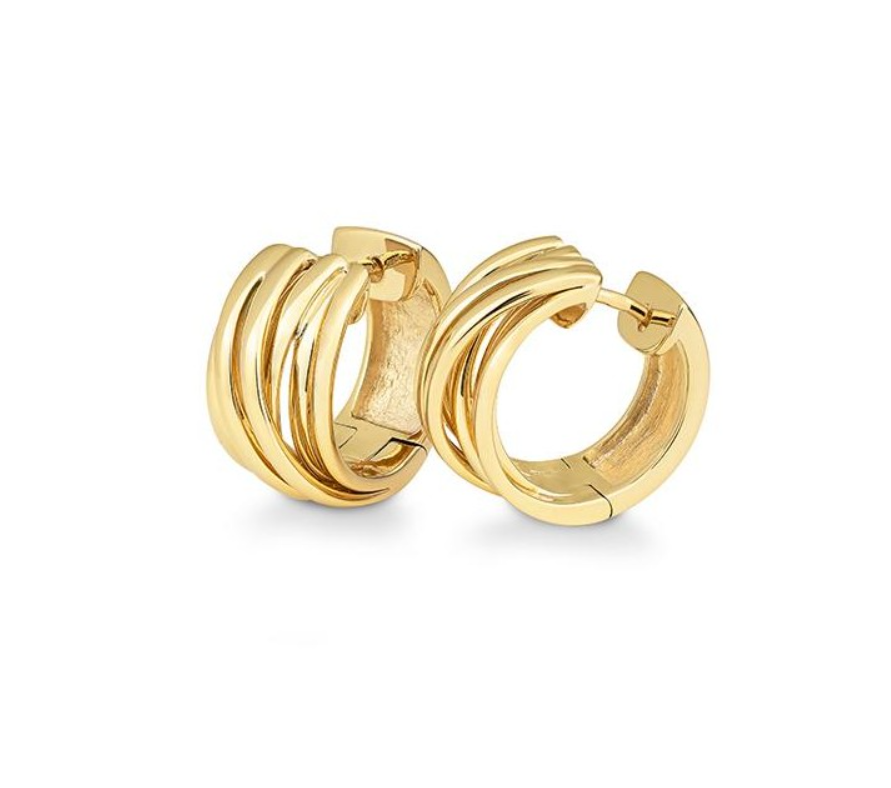 14k Yellow Gold Multi-Strand Crossover Huggie Hoop Earrings (I8748)