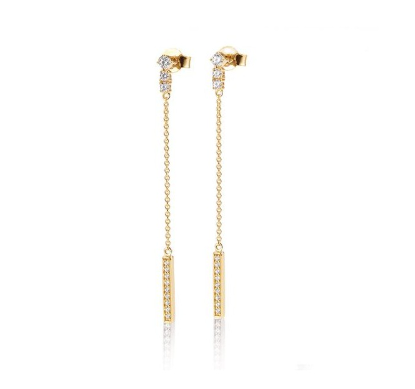 14k Gold Diamond Bar Chain Dangle Earrings