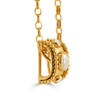 Load image into Gallery viewer, 18k Yellow Gold 'Justinian' Beaded Edged Cabochon Clear Quartz/Mother of Pearl Doublet Pendant (I0138)

