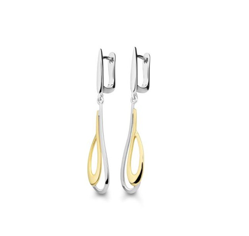 14k Yellow & White Gold Double Curve Dangle Earrings (I8693)