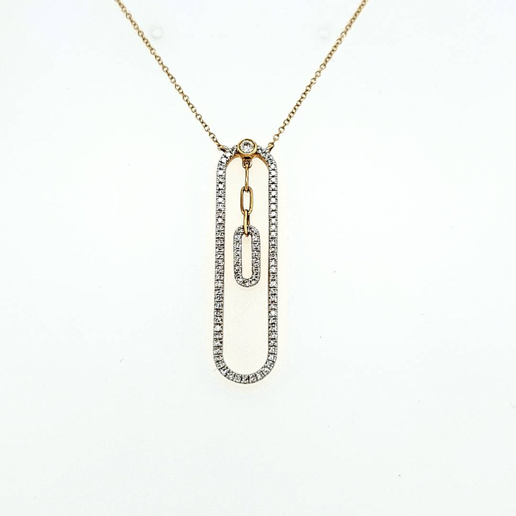 14k Yellow Gold Double Diamond Paperclip Necklace (I8406)