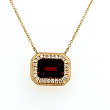 Load image into Gallery viewer, 14k Yellow Gold Garnet &amp; Diamond Halo Matte Finish Necklace (I8413)
