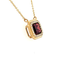 Load image into Gallery viewer, 14k Yellow Gold Garnet &amp; Diamond Halo Matte Finish Necklace (I8413)
