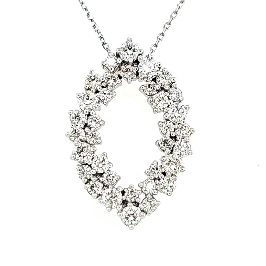 14k White Gold Diamond Cluster Marquise Shape Necklace (I8417)