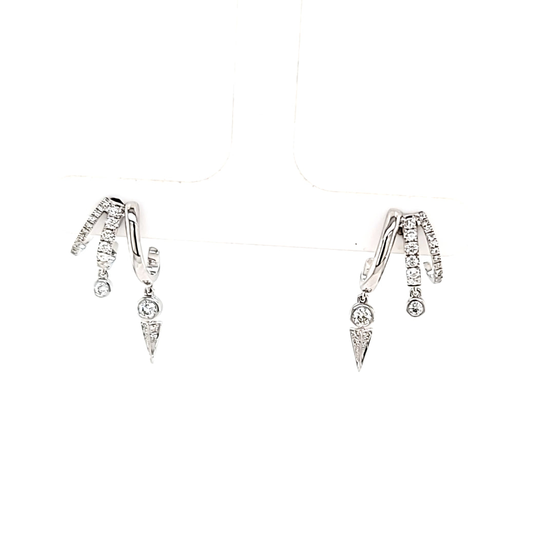 14k White Gold Diamond Triple Hoop Arrow Earrings (I8047)