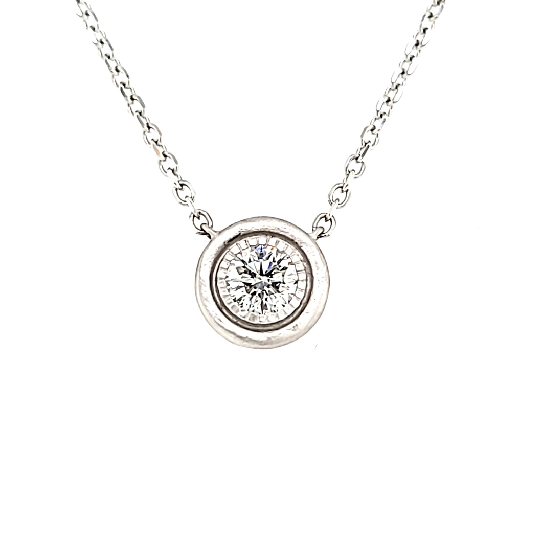 White Gold Matte Diamond Solitaire Necklace (I8049)