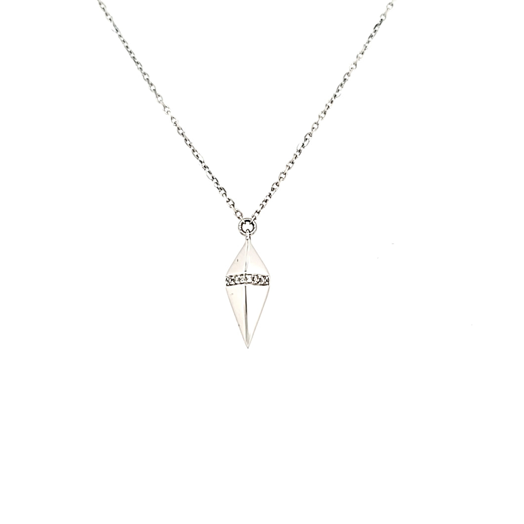 14k White Gold Diamond Pyramid Necklace (I7966)