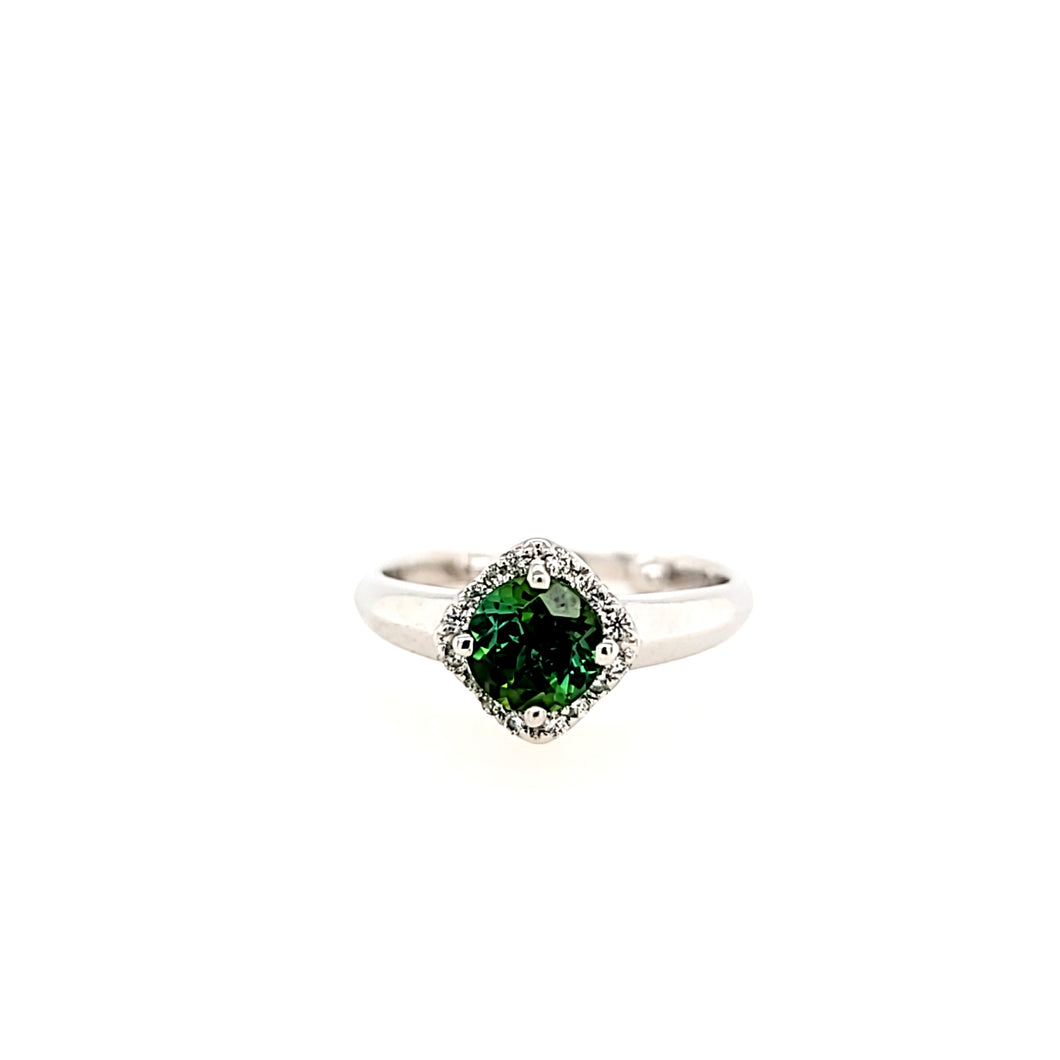 14k White Gold Green Tourmaline Ring (I373)