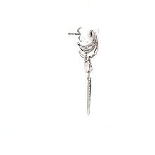 Load image into Gallery viewer, 14k White Gold Diamond Dagger Triple Hoop Long Dangle Earrings (I7905)
