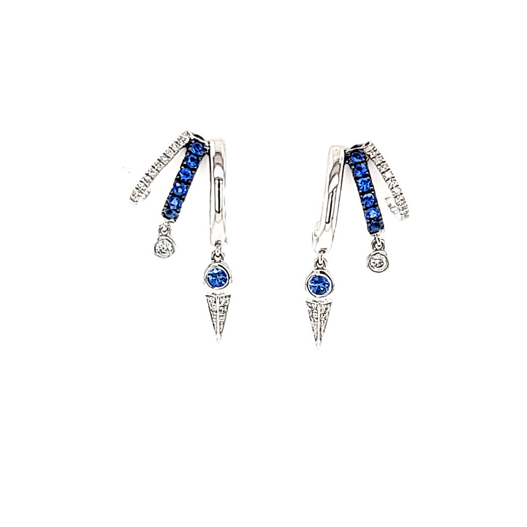 14k White Gold Sapphire & Diamond Triple Hoop Earrings (I7912)